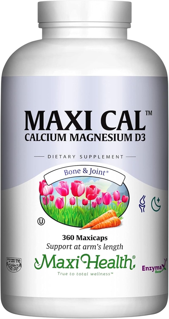 Maxi Health Calcium 1000 mg Supplement with Vitamin D3 (1000 IU) and Magnesium (500 mg) - Bone, Teeth and Joint Support for Men and Women - 360 Capsules - Maxi Cal