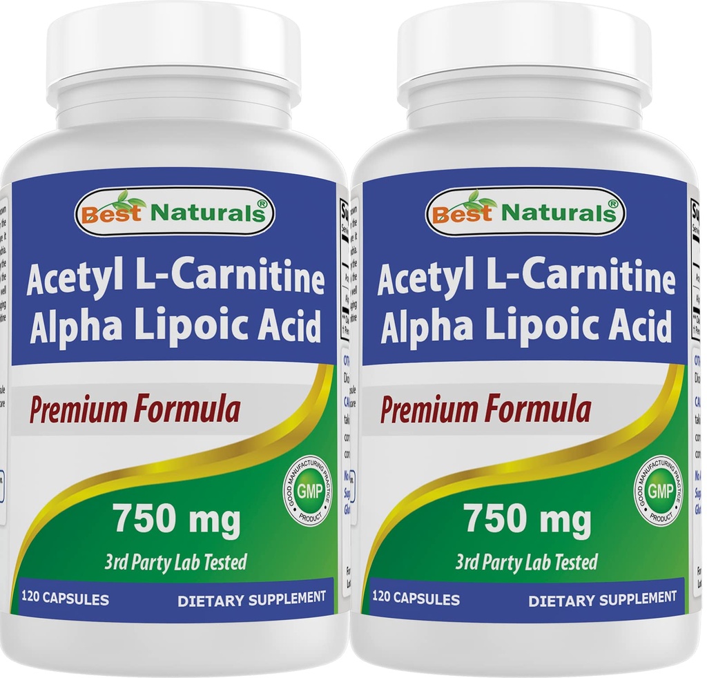 ベストナチュラルアセテートL-カルニチンとアルファリポ酸750mg 120カプセル(120カウント)