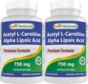 ベストナチュラルアセテートL-カルニチンとアルファリポ酸750mg 120カプセル(120カウント)
