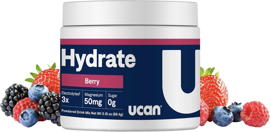 UCANハイドレート電解ドリンクミックス(ベリー、30サービング)砂糖フリー、ケトフレンドリー、ヴィーガン、非GMO、カリウム&マグネシウム付きグルテンフリー電解液パウダー、ランナー&アスリート