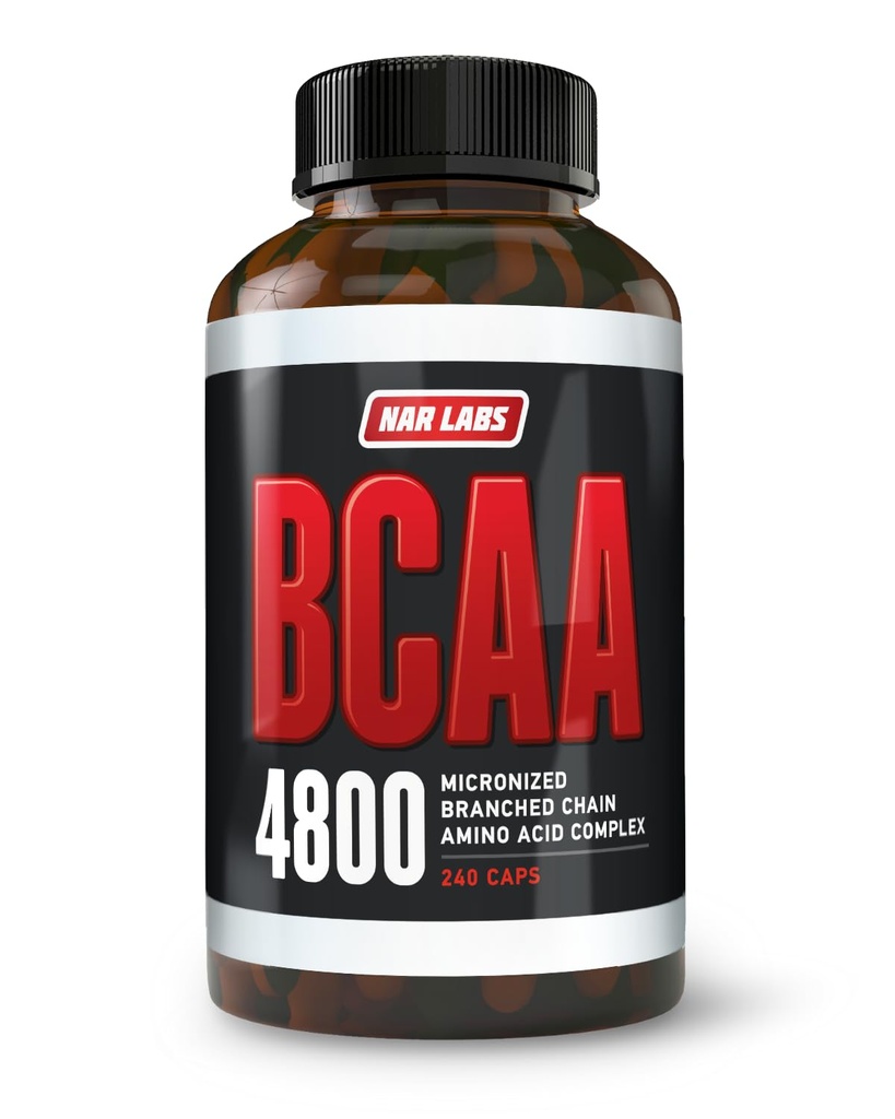 BCAA 4800 | マイクロン化分岐鎖アミノ酸 | マッスルビルディング&リカバリ | サービングあたり 2,400 | 80 個入り | 240 カプセル