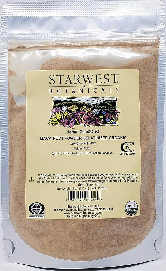 Starwest Botanicalsの有機性マカの根の粉(Gelatinized)、4つのOunces