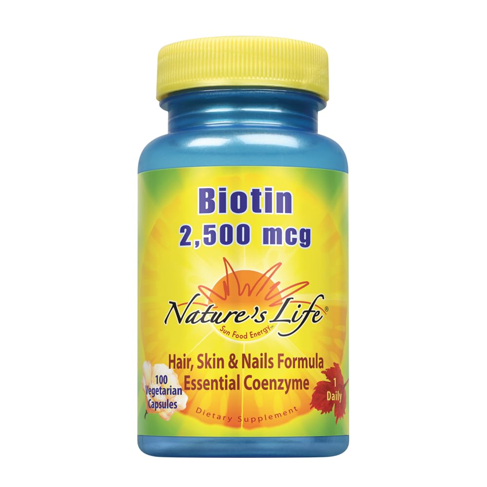 ネイチャーズライフビオチン2500mcg | ヘルシーヘア・スキン・ネイル・メタボリズムサポート | 非GMO | 100 野菜カプセル