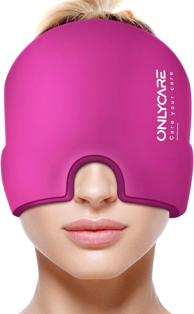 ONLYCARE Migraine の救助の帽子、改善された無臭の Migraine の氷の頭部の覆い、Migraine の熱いピンクのための頭痛の救助の帽子
