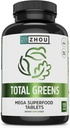 Zhou Total Greens - スーパーグリーンサプリメント、毎日の野菜の丸薬、スーパーフードタブ、大人のための野菜サプリメント、ビタミン錠 - 120錠
