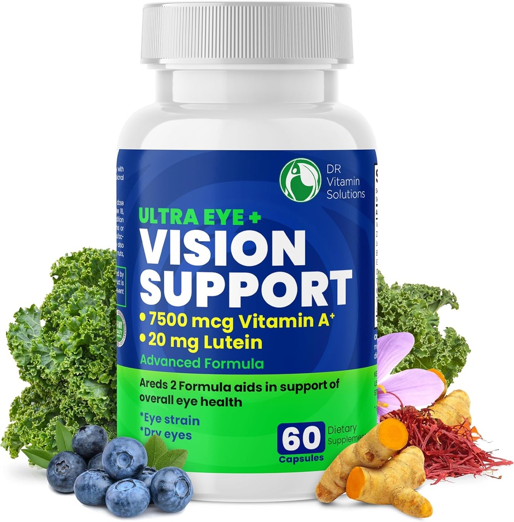 DR VITAMINソリューション ビジョン・サポート アイビタミン for Macular Health | Lutein、亜鉛、ビタミンA、Bilberry | Areds 2フォーミュラ for Red & Dry Eye、Sight Care(1ボトル、60カプセル)