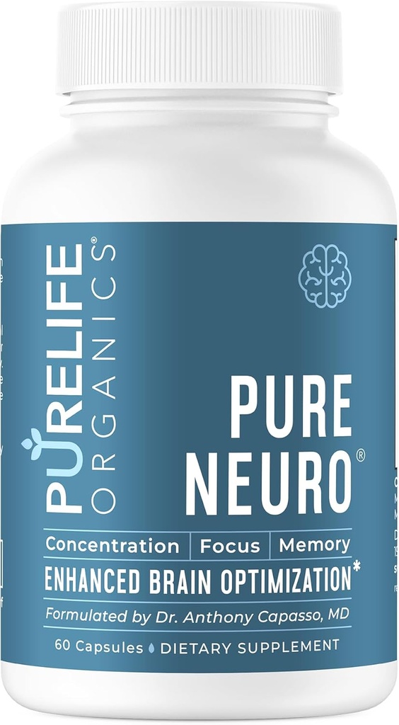 PureLife Organics Pure Neuro - 脳フォグを排除するためのサプリメント、メモリサポート&フォーカスの強化 - 30日の供給 - 60ビーガン&グルテンフリーカプセル - 脳の健康サポートのために処方医師