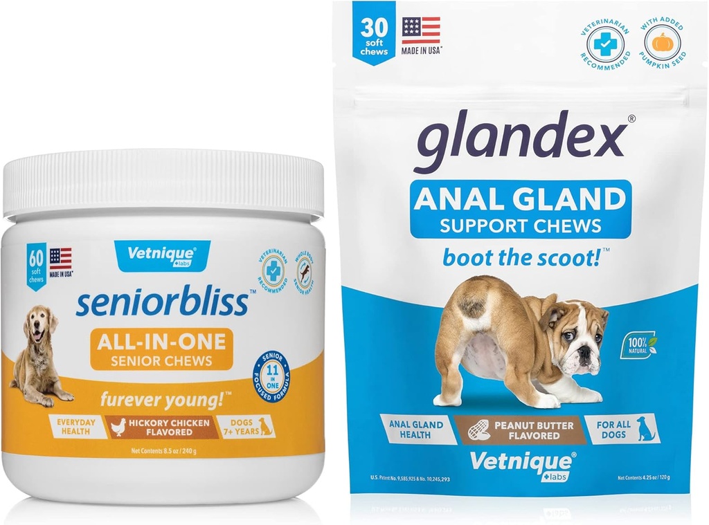 シニアドッグ(60ct)とGlandex Anal Gland Support Peanut Butter Soft Chews for Dogs(30ct) バンドル