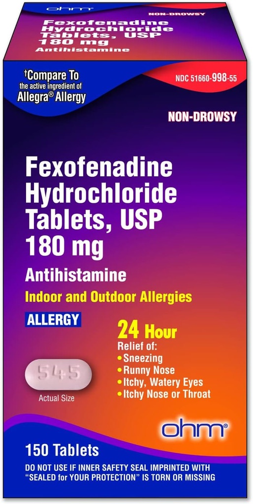 オウムアレルギー薬Fexofenadine 180mg - 効果的な救済のための24時間救済 - 150カウント(シングルパック)