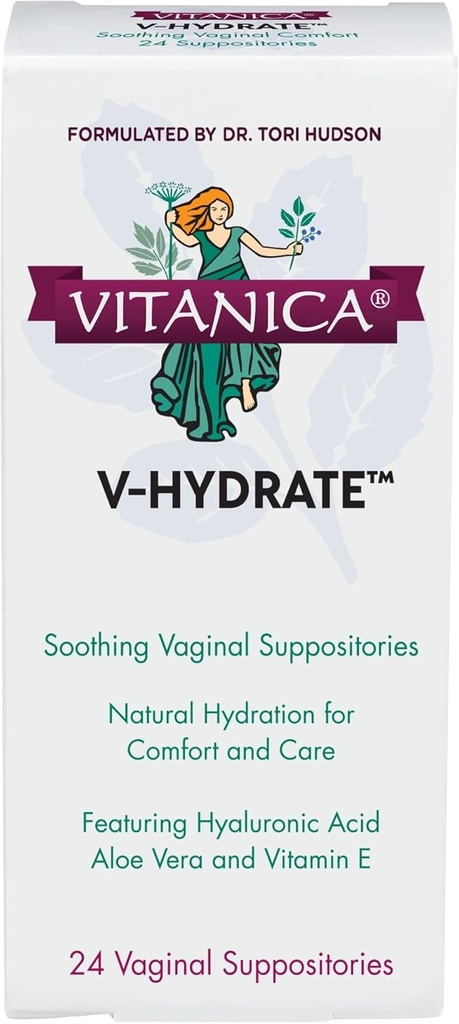 Vitanica V-Hydrate、アロエベラとビタミンE、ホルモンフリー&ドラッグフリー、ビーガン、2ヶ月の供給、24カウント