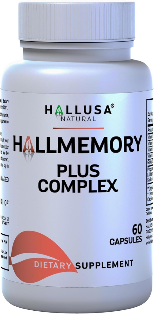 Hallusa Natural Brain Health Supplement – Ginkgo Biloba, B Vitamins & Choline – Memory & Focus Support – Mental Clarity & Energy – Brain Booster for Men & Women – 60 Capsules