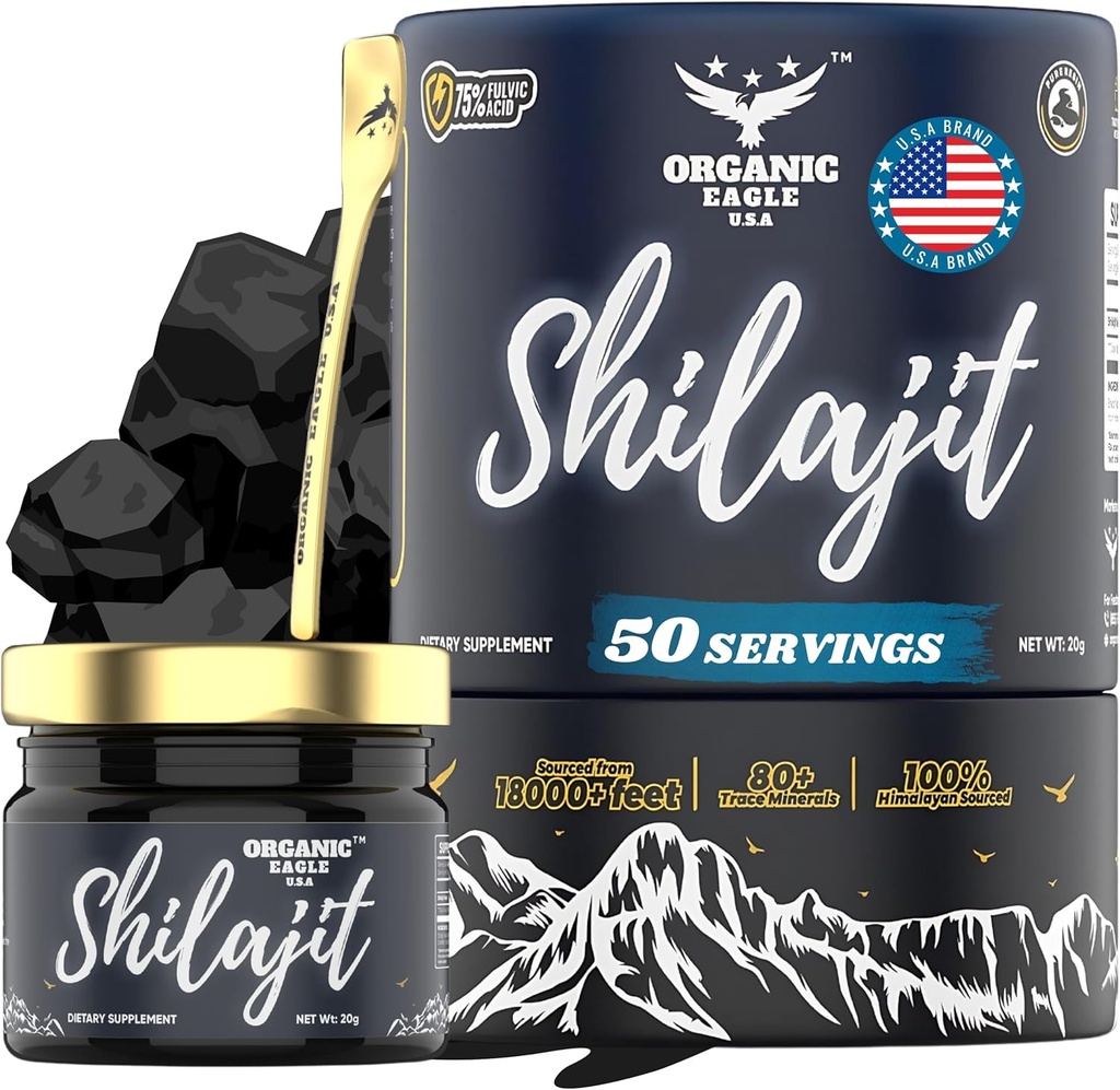 Himalayan Organic Shilajit | 50 サービング | 80+ エッセンシャルトレースミネラル+ 75%+ フルヴィクト酸配合の男性と女性のための自然エネルギーと免疫ブースター | 100% 純粋な | ラボテストレポート付き