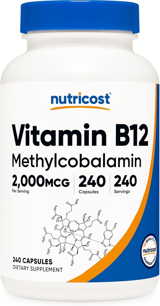 NutricostビタミンB12(メチルコバラミン)2000mcg、240カプセル - ベジタリアンキャップ、非GMO、グルテンフリーB12サプリメント