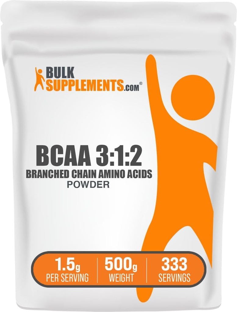 BulkSupplements.com BCAA 3:1:2 パウダー - BCAA サプリメント、分岐させたチェーン アミノ パウダー - 無風味&グルテンフリー、給餌ごとに1.5g、500g(1.1 lbs)(1パック)