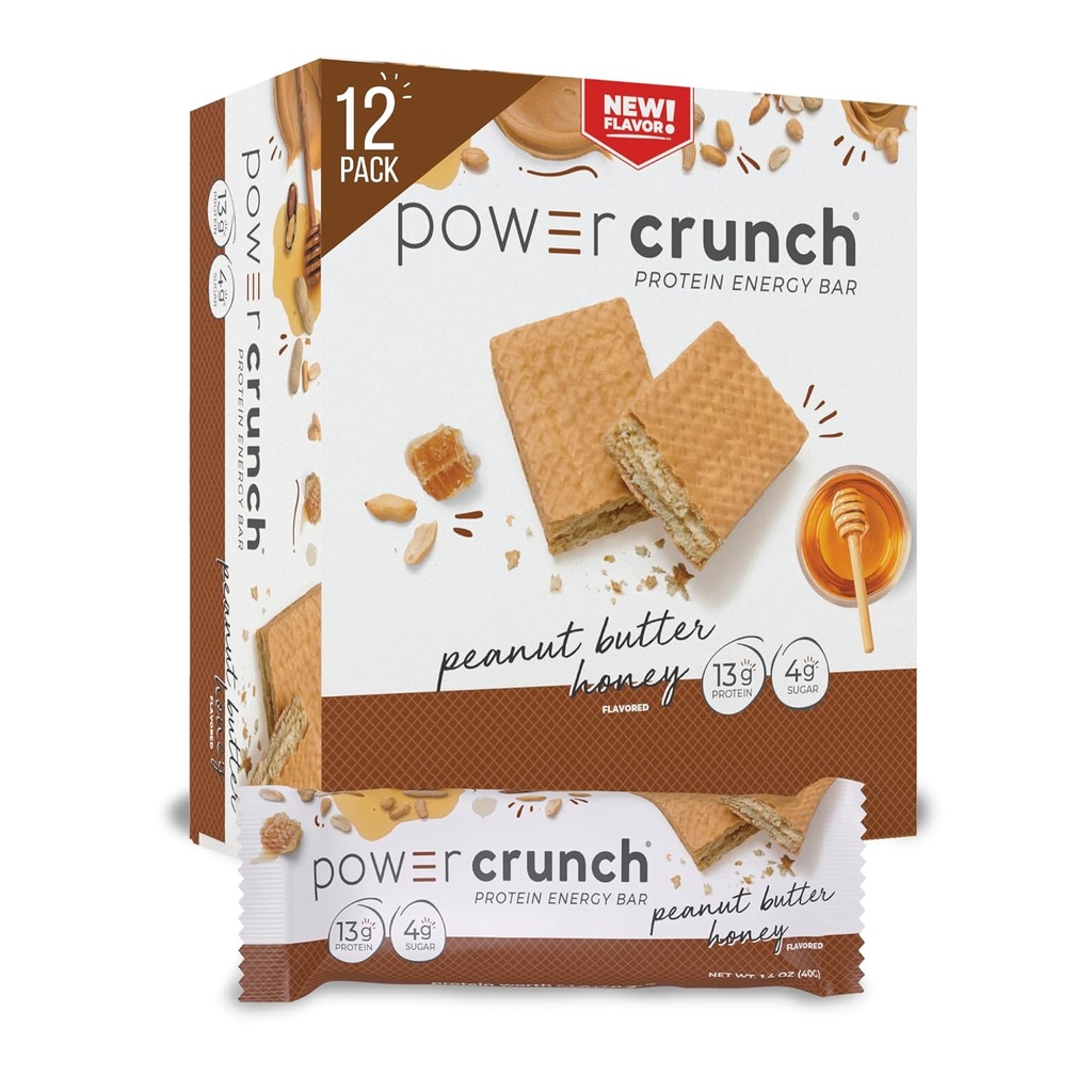 Power Crunch Protein Wafer Bars, High Protein Snacks with Delicious Taste, Peanut Butter Honey, 1.4 Ounce (12 Count)