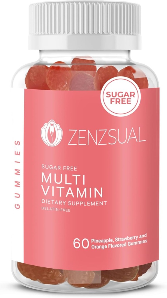 ZENZSUAL Multivitamin Gummies - ビタミンC、ビオチン、亜鉛 - おいしい、砂糖フリー、毎日のウェルネスのためのゼラチンフリー免疫サポートグミー(60フレーバーグミー)