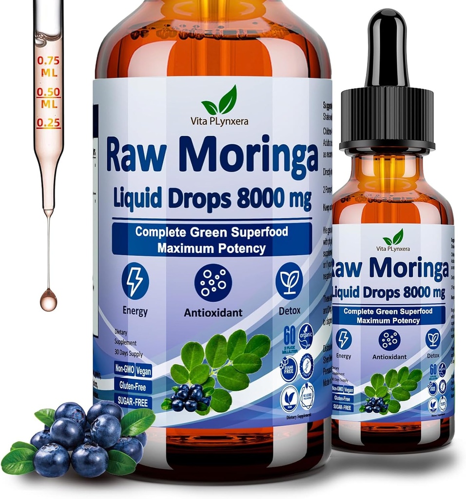 未加工Moringaの液体は8000のmgの有機性Moringa Oleiferaの葉のエキスw.小麦草のSupergreensのブレンド、酸化防止のためのBarleyの草、エネルギー及び免疫、カプセルの粉より高い効力を落とします