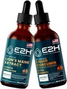 E2H: メンタルクラリティと免疫のためのライオンのマネ, 共同サポートのための液体ターメリック | ビーガン, 非GMO - 2 Fl Oz 各 (4 Fl Oz合計) - バンドル