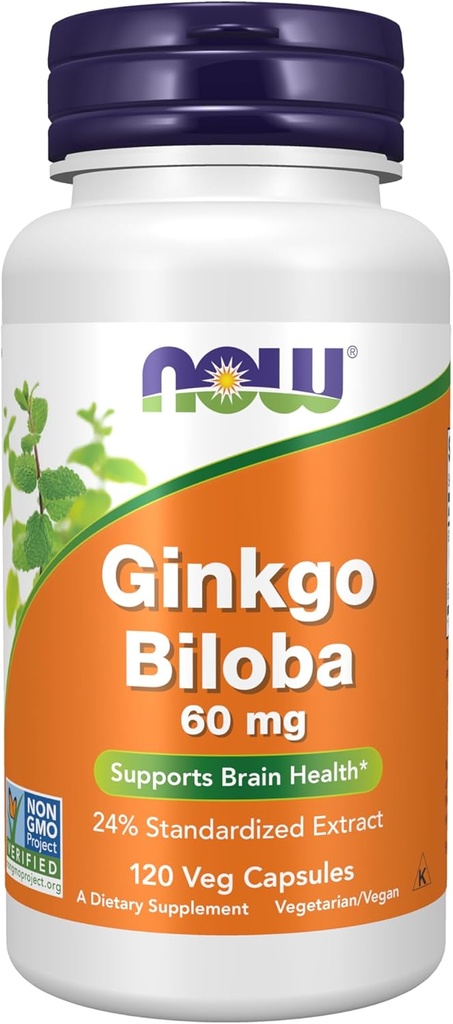 NOWの食糧補足、GinkgoのBiloba 60のmgの24%の標準化されたエキス、非GMOのプロジェクトは、120のベジのカプセルを修飾しました