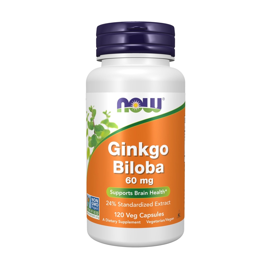 NOWの食糧補足、GinkgoのBiloba 60のmgの24%の標準化されたエキス、非GMOのプロジェクトは、120のベジのカプセルを修飾しました