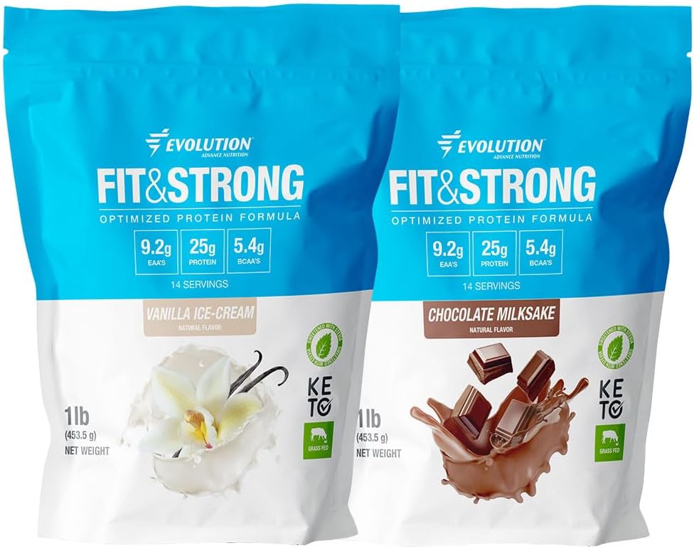 Evolutionアドバンス栄養フィット&強力 - BCAA、ナチュラルフレーバー付き純粋なウエイプロテインパウダー - 2ポンド(バニラ) + フィット&強力な - BCAA - 2ポンド(チョコレート)