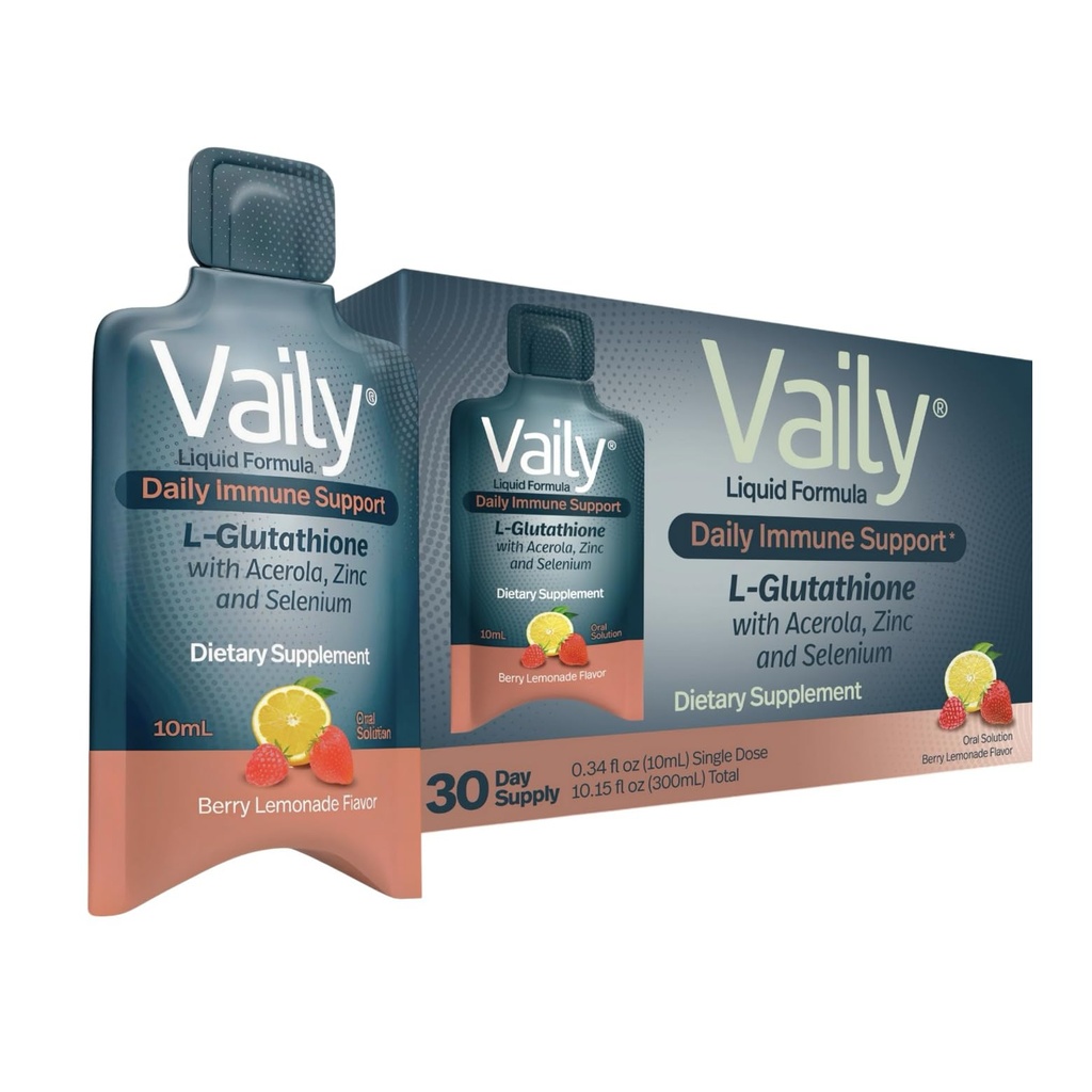 大人のためのVaily免疫サポートサプリメント - 液体グルタチオンサプリメント860mg w / アセローラビタミンC亜鉛&セレン - 高効力抗酸化剤、皮膚の健康、デトックス毎日 - 30シングル用量バイアル