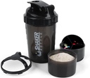 シェーカーボトル - ストレージコンパートメント付きプロテインシェーカーカップ - スムーズな混合-500ML / 16oz(PURE BLACK)のためのミキサーで漏れ防止ワークアウトシェイクボトル