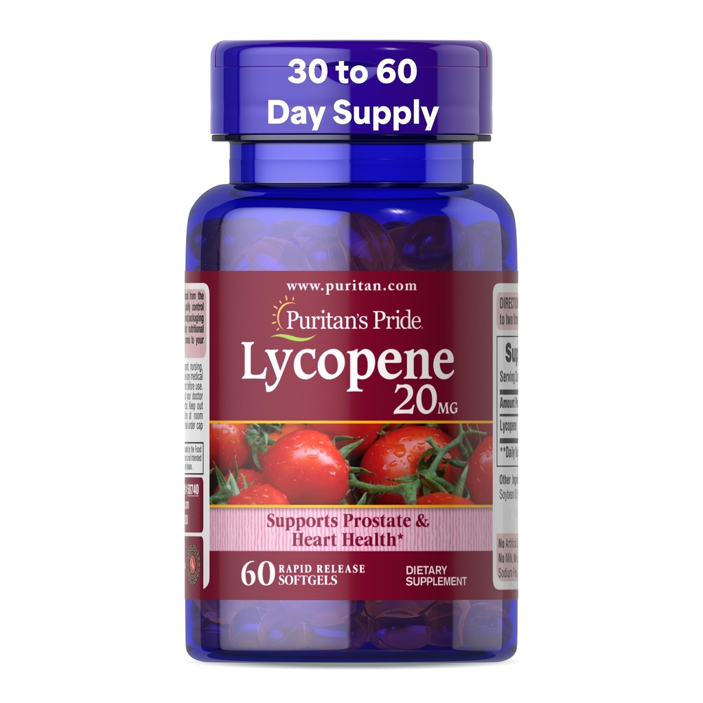 Puritan's Pride Premium Lycopene 20mg、Prostate、Antioxidant、心の健康および全面的な健康サポートのための栄養補助食品、1か月の供給、60急速な解放Softgels