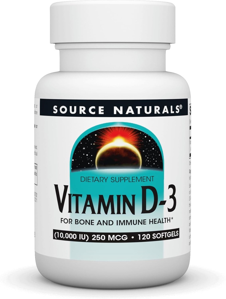 ソースナチュラルビタミンD-3、骨と免疫の健康をサポート*、250 mcg(10,000 IU) - 120 Softgels