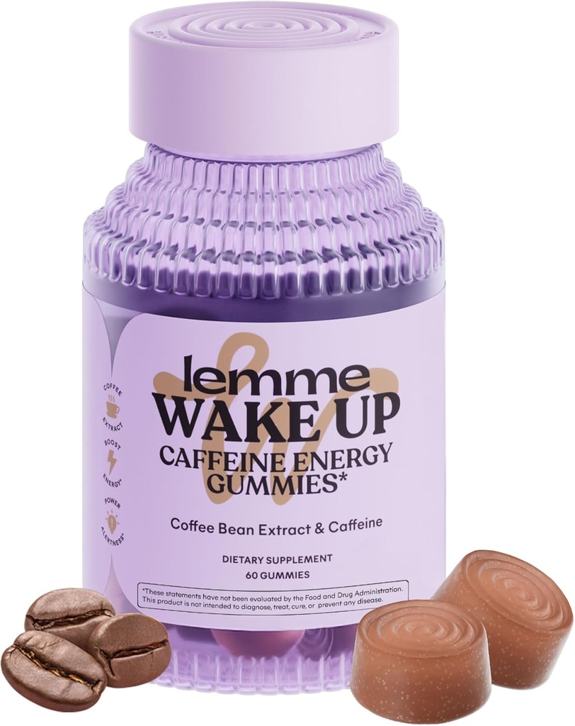 Lemme Wake Up Caffeine Energy Gummies, 80mg of Caffeine Per Serving, Coffee Bean Extract, Cappuccino Flavor, Vegetarian & Gluten Free, 1 Month Supply (60 ct)