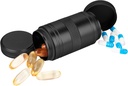 金属の丸薬箱2日-携帯用防水小さい丸薬の箱(AM PM)、旅行毎日の丸薬の容器、Pills/Vitamin/Fishオイル/補足、黒いのための密集した丸薬のオルガナイザー