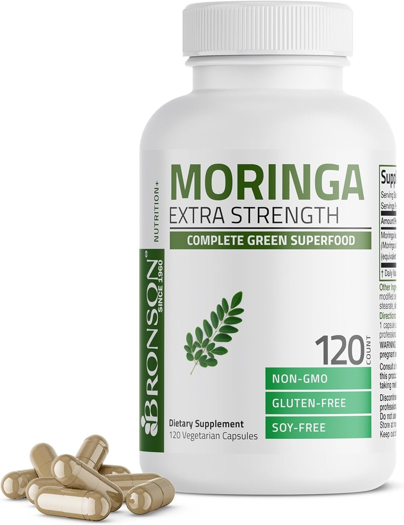Bronson Moringa Extra Strength Capsules Moringa Oleifera Powder, 120 Count