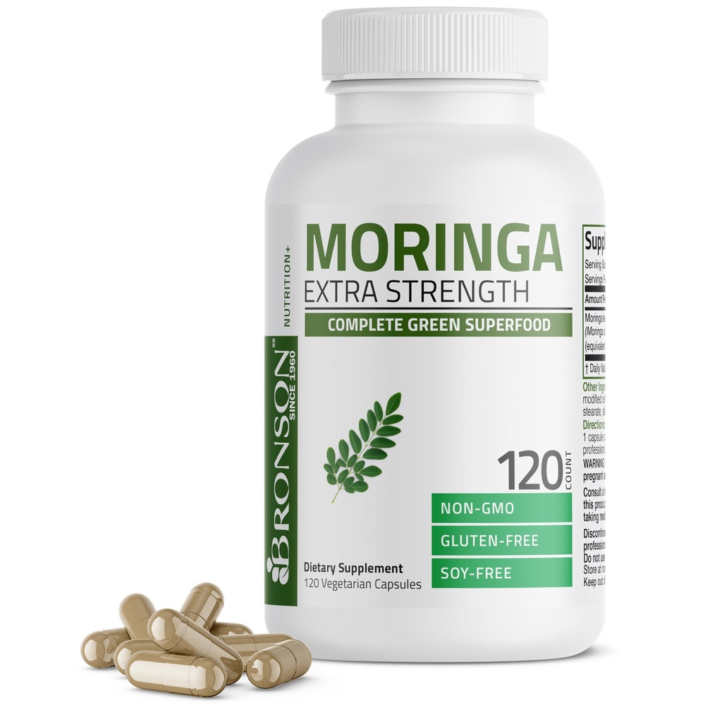 Bronson Moringaの余分強さはMoringa Oleiferaの粉、120の計算をカプセルに入れます