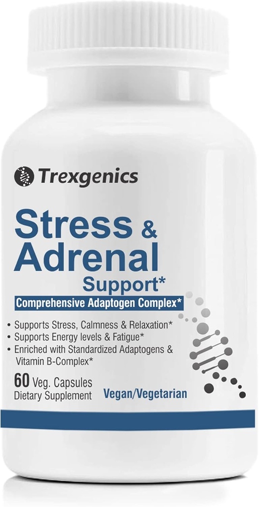 Trexgenicsの高度の圧力及び副腎サポート5X ADAPTOGENS Ashwagandha、Rhodiola、Bacopa Bacosides、Panax Ginseng及びMaca + Bコンプレックス(60のベジーのカプセル)