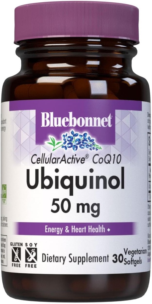 Bluebonnet栄養 Cellular Active CoQ10 Ubiquinol 50 mgベジタリアンSoftgels, 心の健康 & 細胞の健康, KanekaのUbiquinol, 非GMO, グルテンフリー, 豆乳無料, 30 ベジタリアンSoftgels