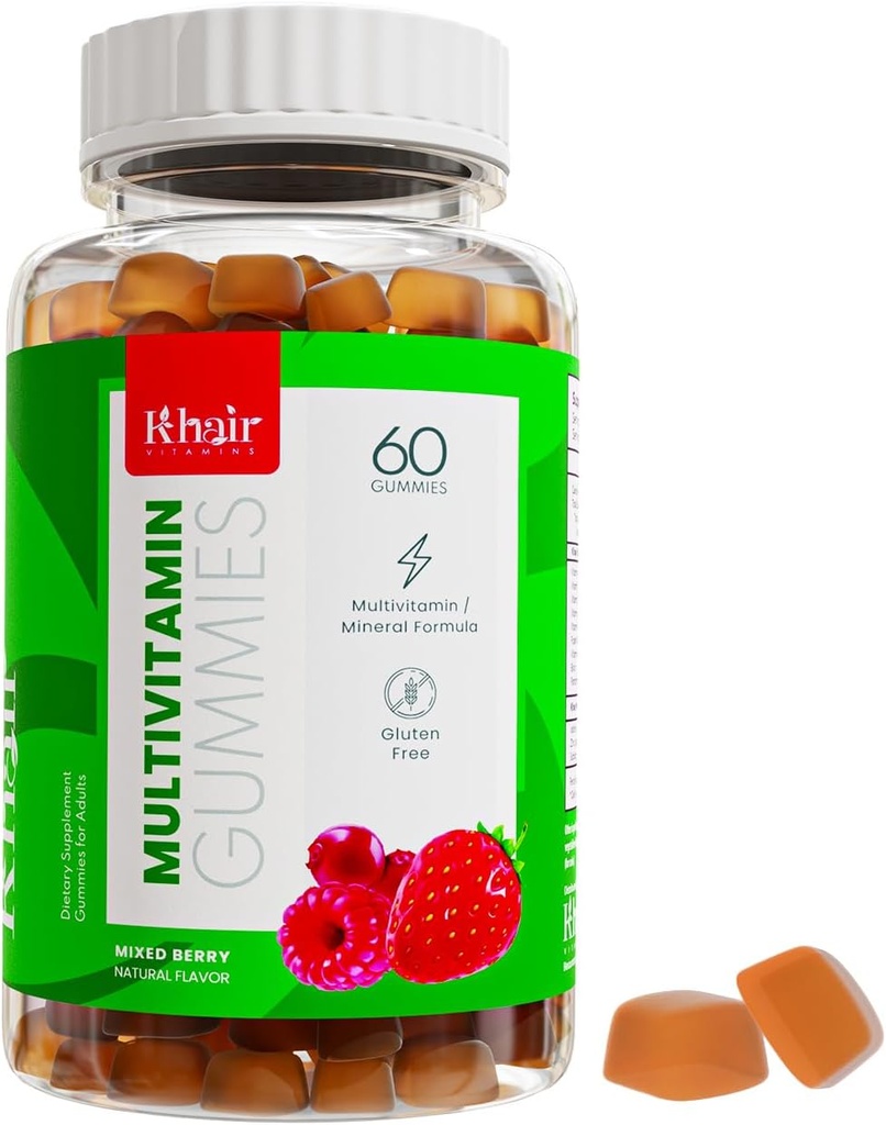 毛のハラールの大人のMultivitamins Gummy - ビーガン、非GMO -グルテンフリー、ゼラチン無料 - エッセンシャルビタミン:ビタミンA E C D B12&ビタミンB6ハラールビタミン - 60グミ