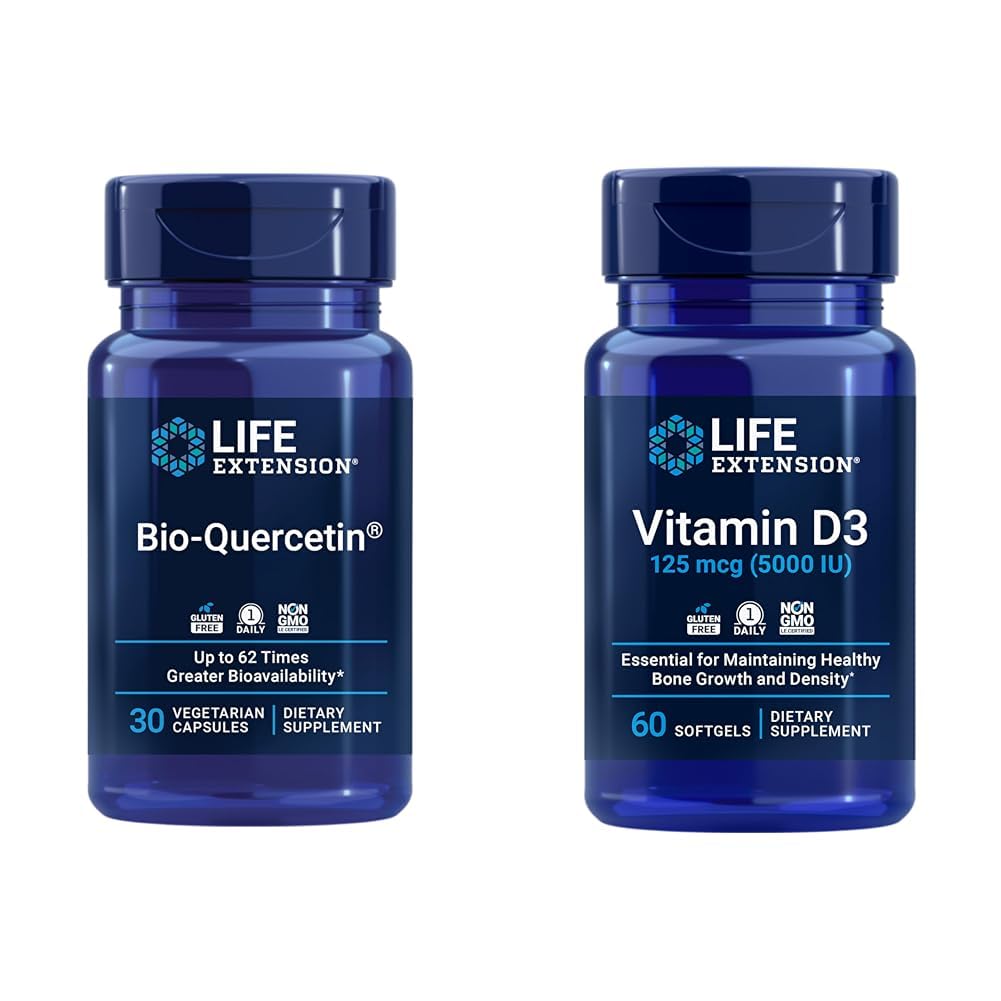 ライフエクステンションBio-Quercetin免疫&心臓健康抗酸化剤30カプセル+ビタミンD3 5000 IU 60Softgels
