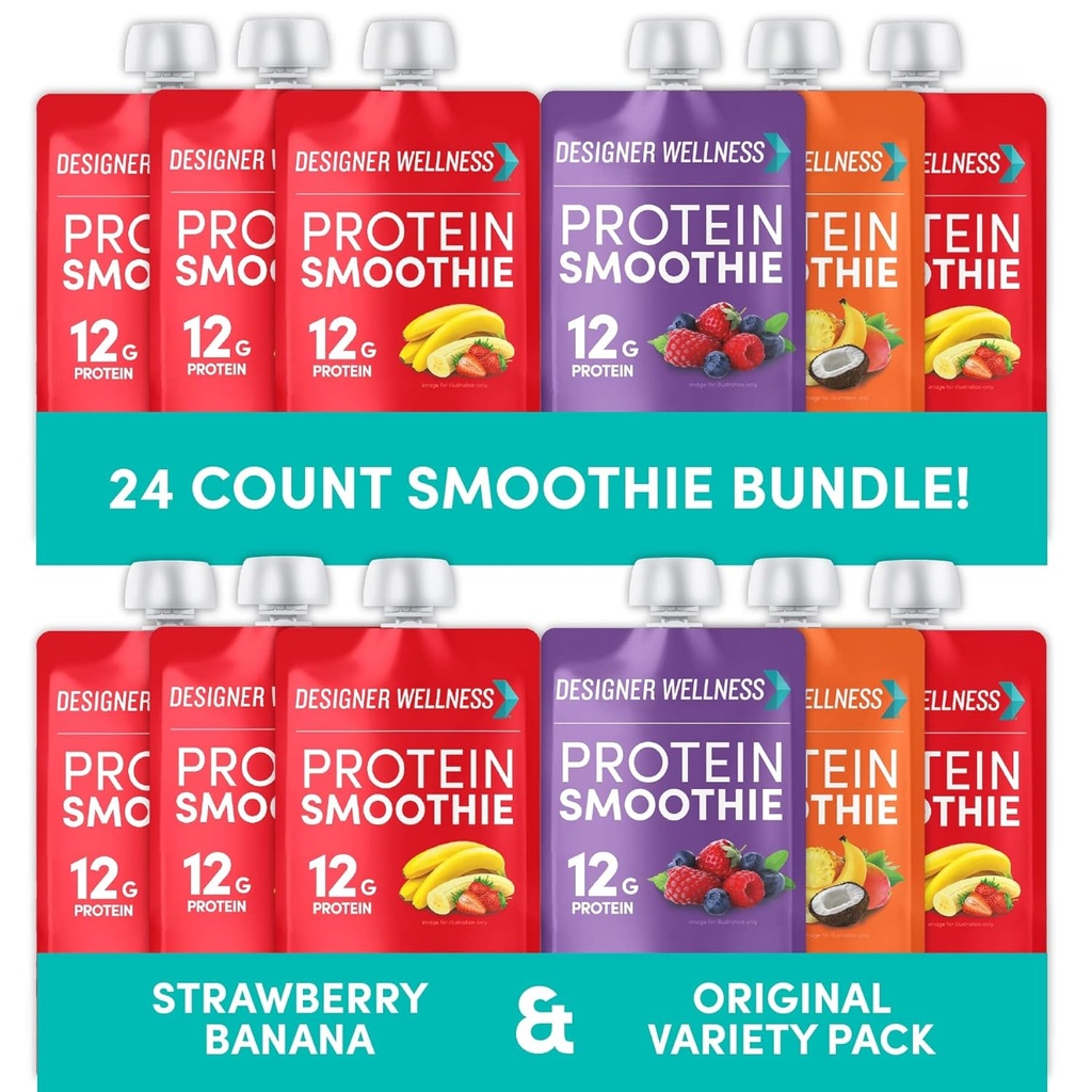 Designer Wellness Protein Smoothies Variety Pack and Strawberry Banana Bundle