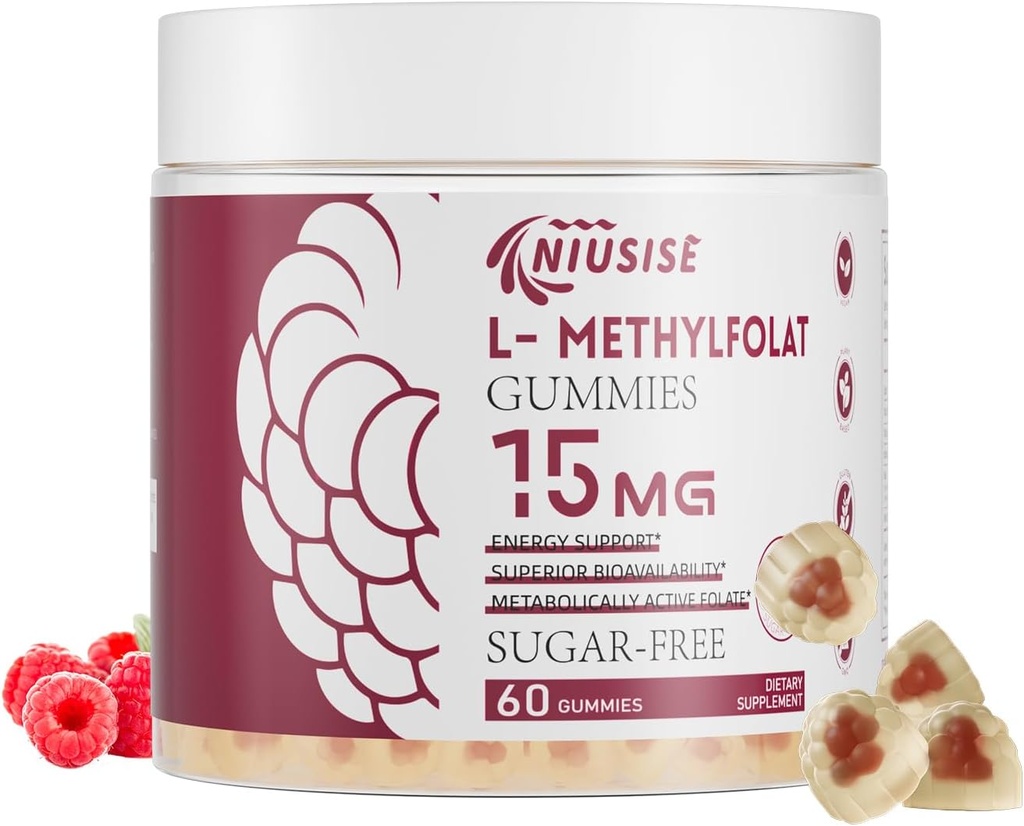 L-Methylfolate 15mg Gummies for Adult, Sugar Free Gummies Help Improve Energy, Brain Function - Active Folic Acid & Vitamin B12 Supplement for Immune Support, Non-GMO, Gluten Free