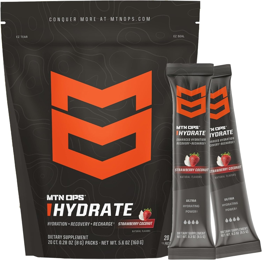 MTN OPS の Hydrate の Electrolytes の粉の飲み物の組合せ、サービング、いちごのココナッツごとの 1000mg 以上の電解質が付いている 20 の単一のサービング