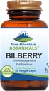 Pure Mountain Botanicals Bilberry Extract Supplement Vegan Kosher Capsules with 250mg Organic Bilberry Leaf & 50mg Potent Extract of Billberries