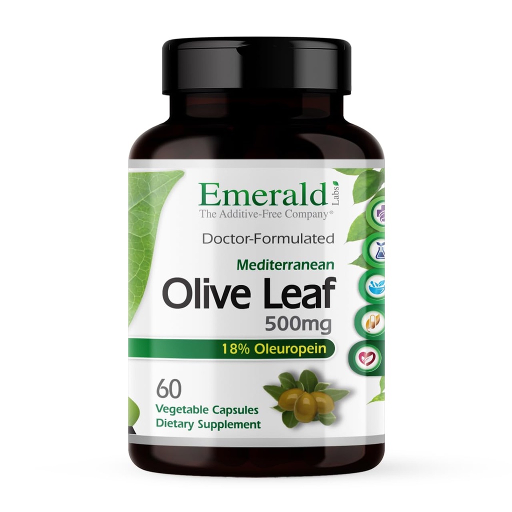 EMERALD LABS地中海オリーブリーフ500mg - グルテンフリー、ビーガンオリーブリーフエキス - 皮膚、免疫&ハート健康をサポート - 60野菜カプセル(最大60日の供給)