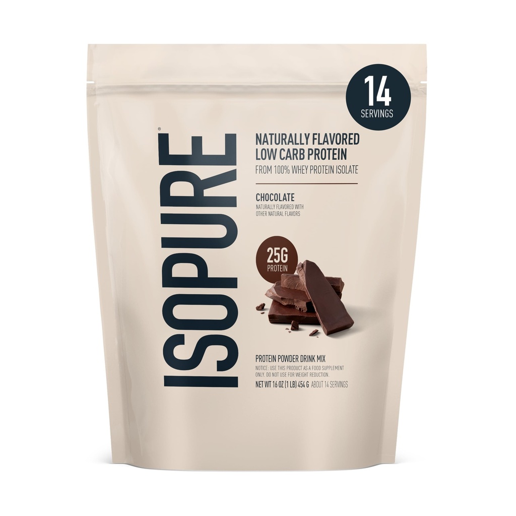 Isopureの低い炭水化物100%の純粋なWheyの隔離蛋白質の粉、Lactoseはビタミン、ダーク チョコレート、サービングごとの25g蛋白質と、14のサービング(包装5月Vary)放します