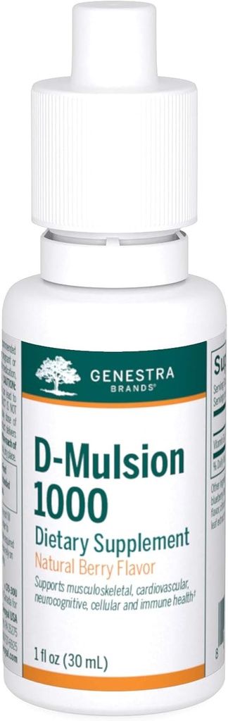 GenestraブランドD-Mulsion 1000 - 液体ビタミンDサプリメント - ナチュラルベリー風味 - 1 Fl Oz