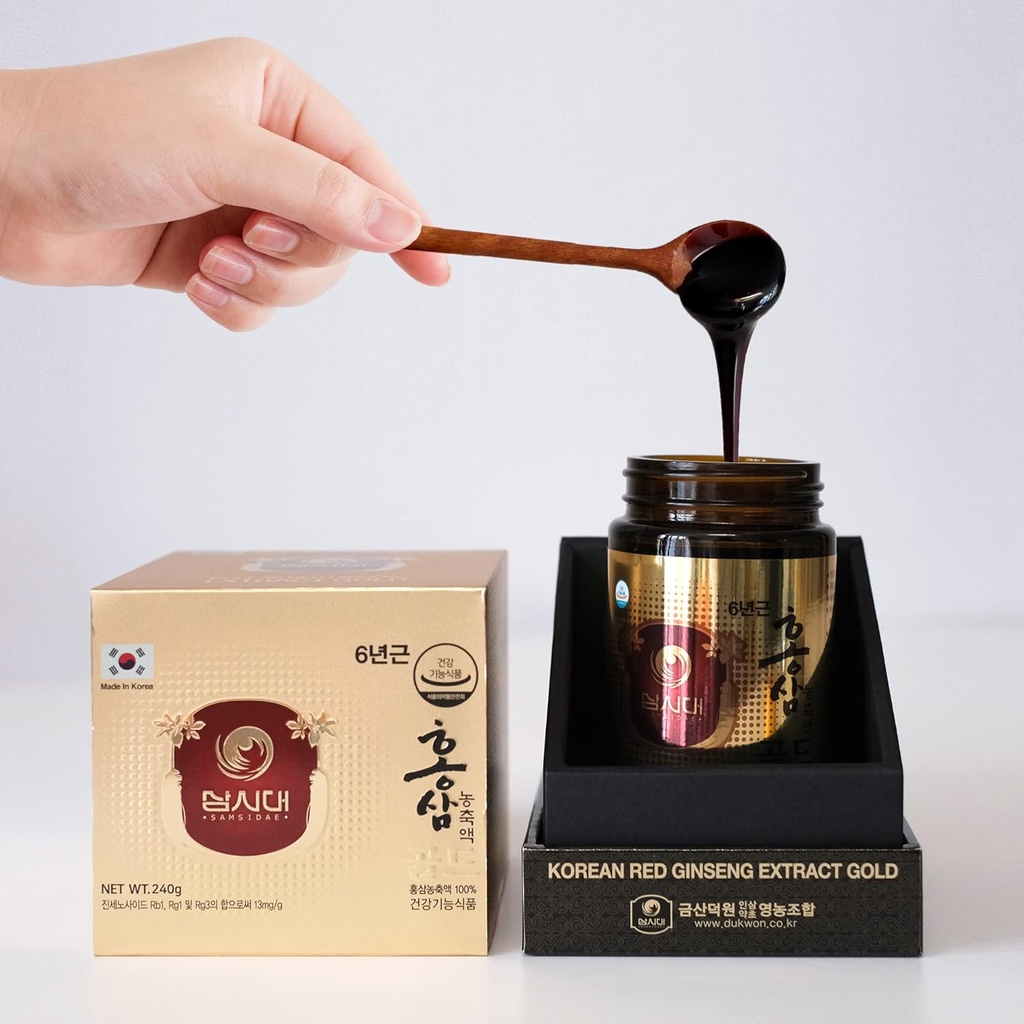 SAMSIDAE韓国の赤いGinsengのエキスの金240g 6年の(13mg/g)、100%の韓国の赤いGinsengのエキス-ブーストの免除および高める免除、精神的性能、スタミナ、エネルギー健康を促進して下さい
