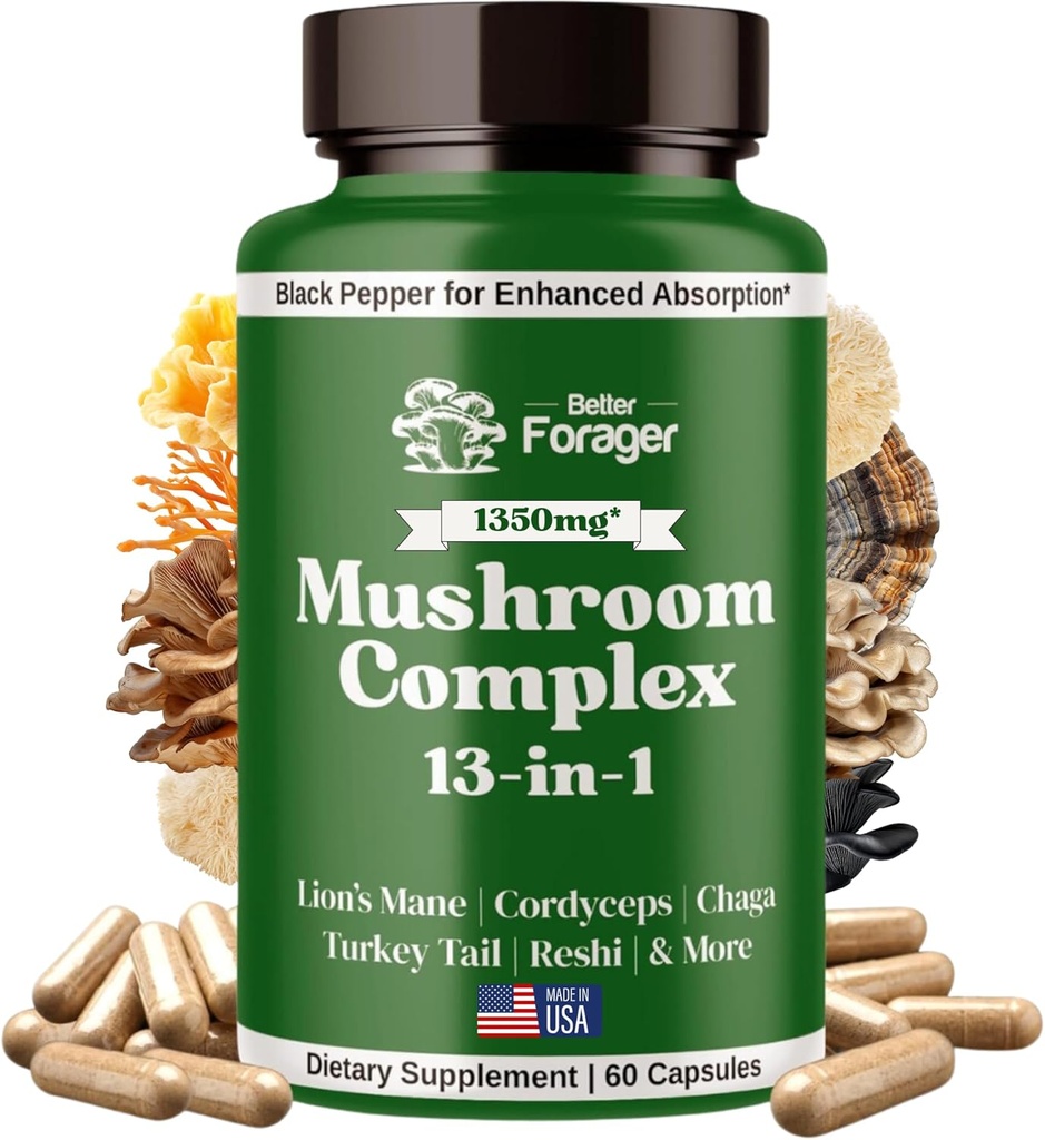 きのこの複雑なカプセル、13-in-1のきのこの補足、ライオンのマネ、Reishi、Cordyceps、及び多くは焦点、明快さおよび記憶、エキスの補足、1か月の供給、60の計算を促進します