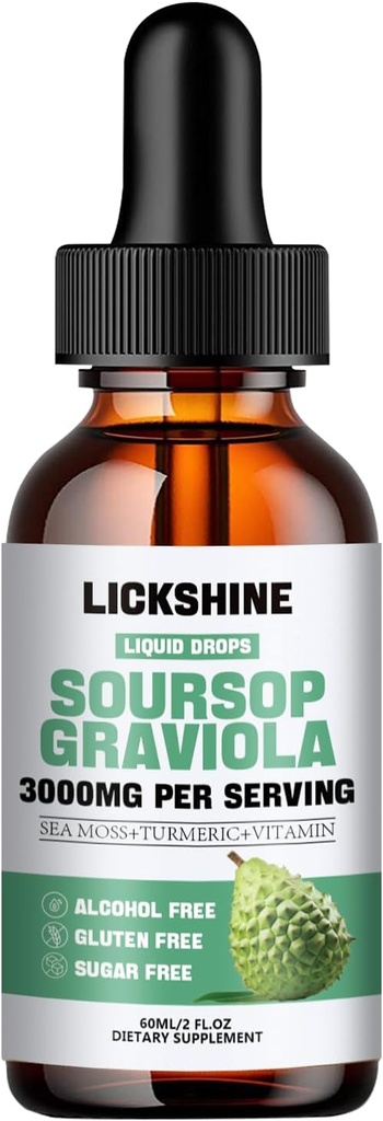 1パック3000MG Soursop Graviola液体ドロップセルサポート&再生、lmmune、Gut、酸化防止、気分、リラックス、肝臓と睡眠Zzz - Soursop Graviolaリーフエキス、海苔、ターメリック - 2Fl Oz