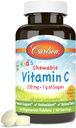Carlson - Kid's Chewable Vitamin C, 250 mg, 1 g of Sugars, Immune Support & Optimal Wellness, Antioxidant, Tangerine, 60 Vegetarian Tablets