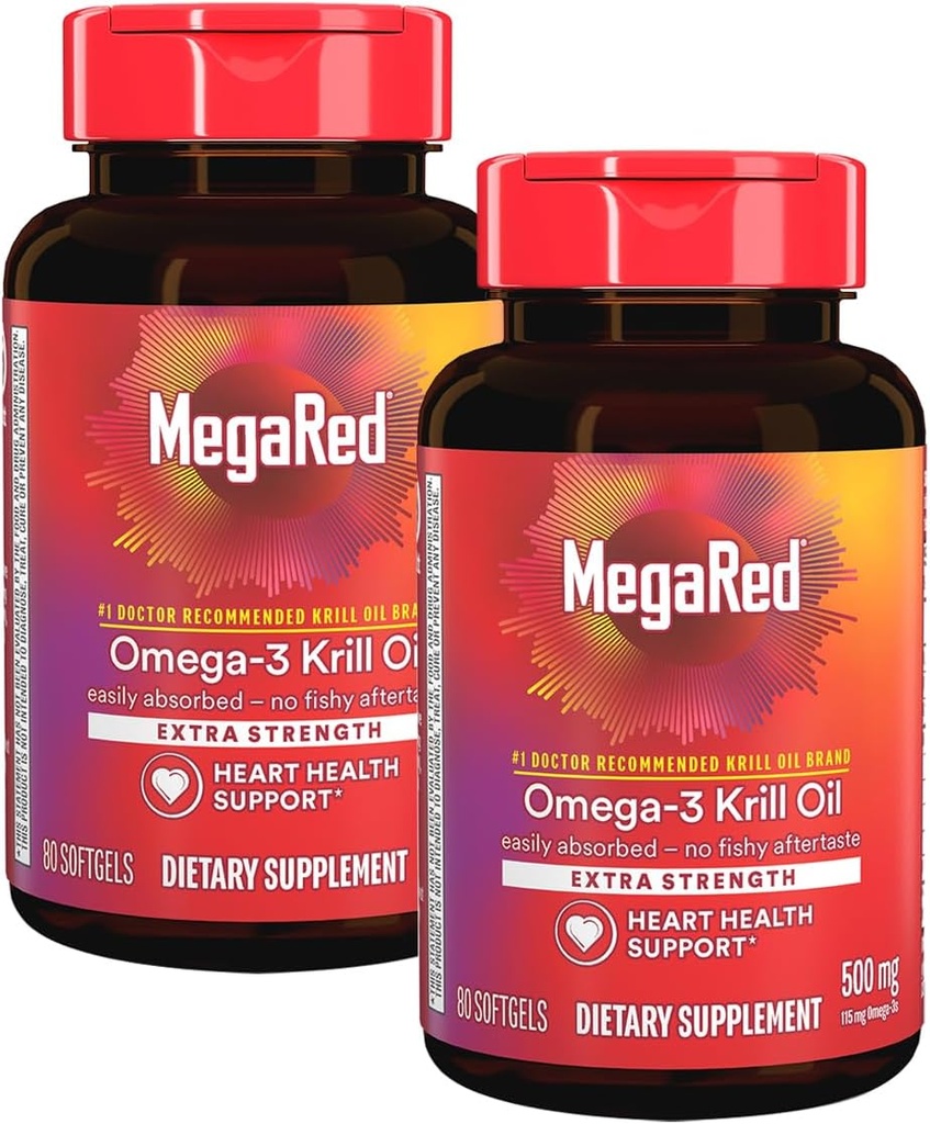 MegaRed 350mg Omega 3 Supplement with EPA/DHA, Astaxanthin & Phospholipids, No Fish Oil Aftertaste Supports Heart, Brain, Joint and Eye Health, 120 Count Softgels (2 Pack)