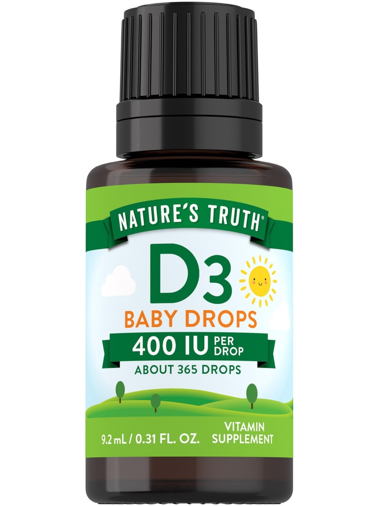 乳幼児向け天然のビタミンDドロップ | 400 IU | 9.2 mL | D3 for Kids | ベジタリアン・非GMO・グルテンフリー対応サプリメント